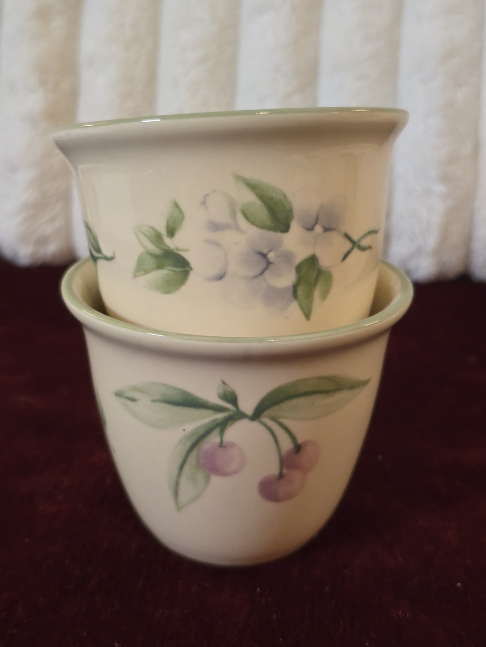 Vintage Pfaltzgraff Garden Party Custard Cups Ramekins Pair of 2 Cherry Floral